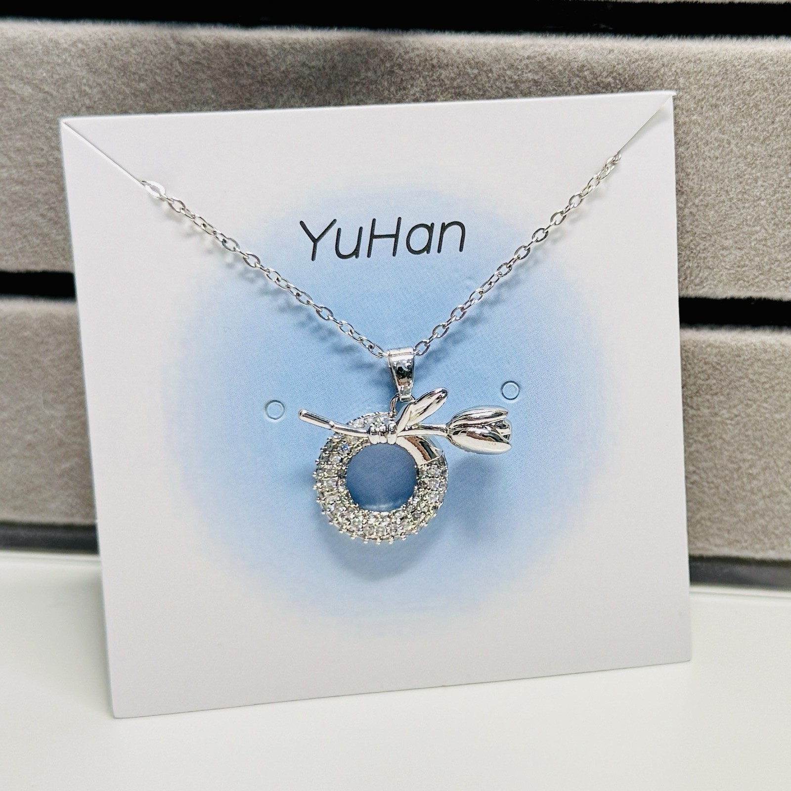 Sparkling Tulip Rhinestone pendant 18″ Adjustable Stainless Steel Necklace