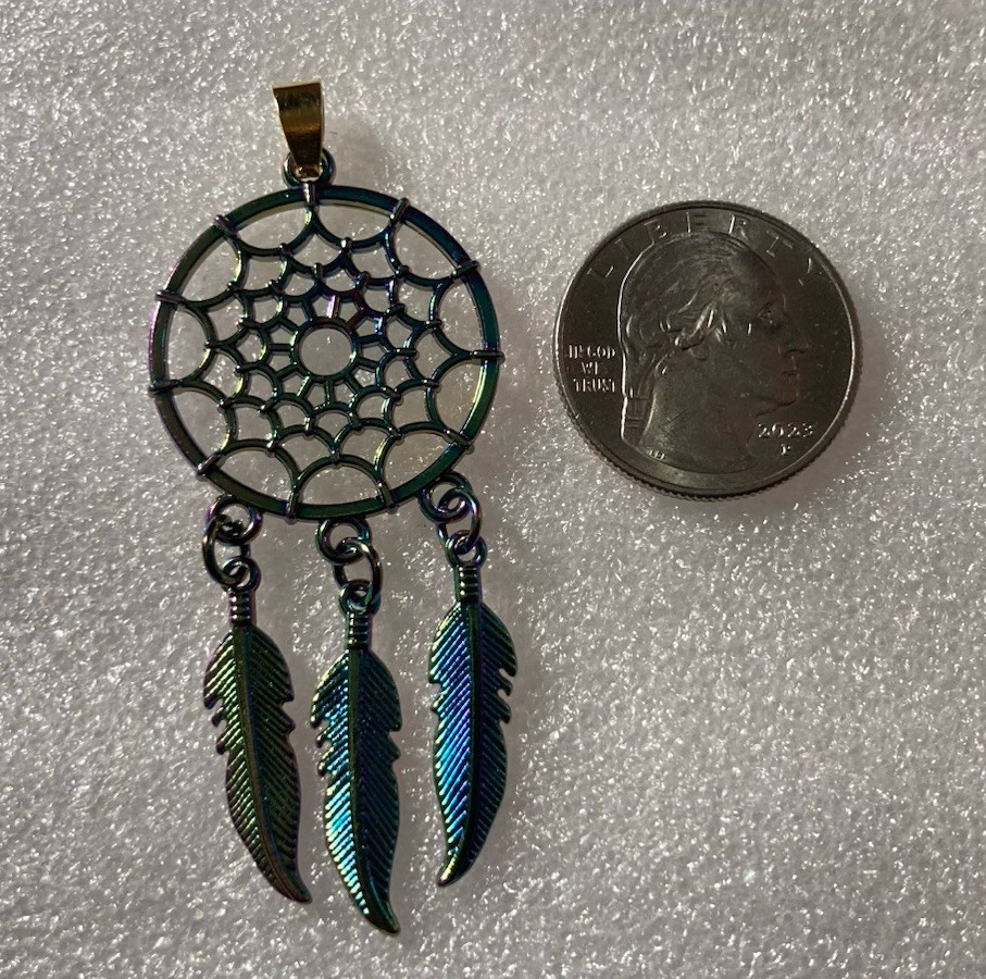 Tibetan Silver Multicolor Dream Catcher Pendant 2 Inch & Black Suede Necklace 18