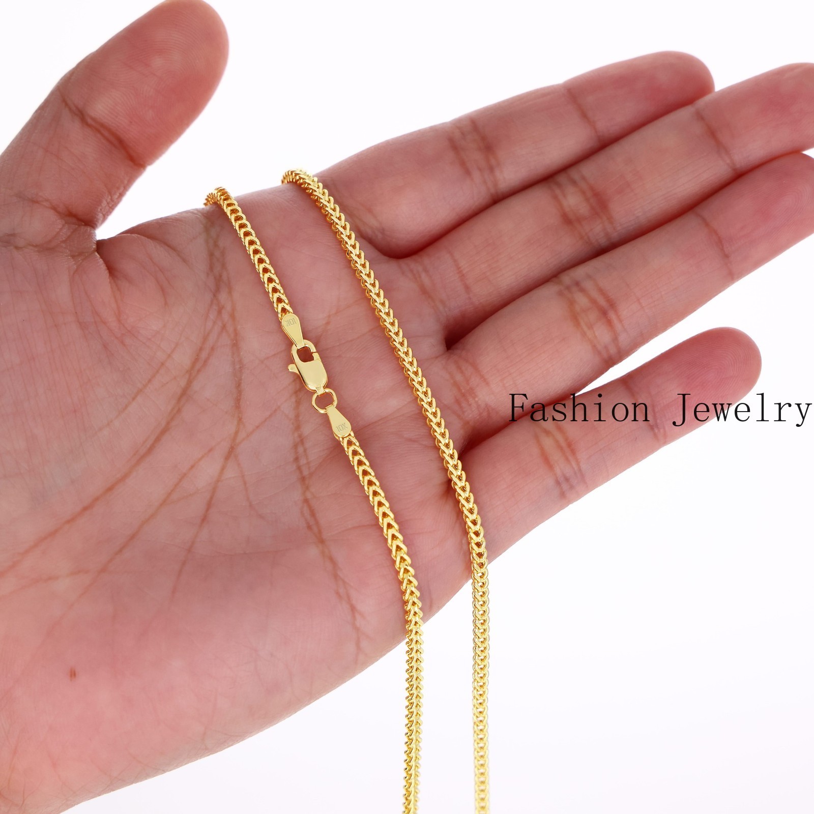 10K Yellow Gold 2.5mm Franco Box Wheat Foxtail Chain Necklace Mens Women 16″-30″