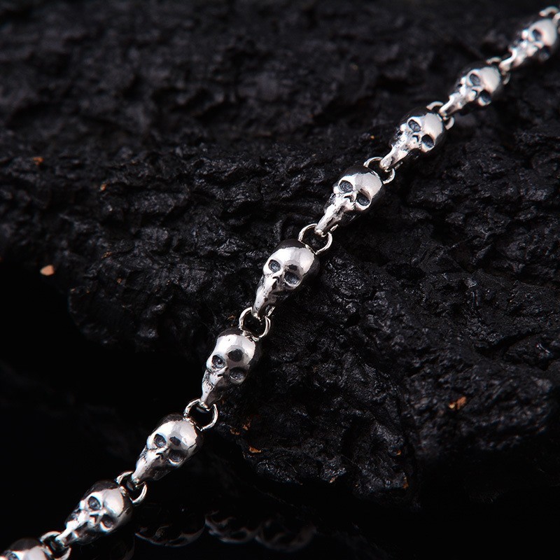 SKULL LINK CHAIN Necklace HEAVY Biker Gothic Statement 5mm 18″-28″ S925 Silver