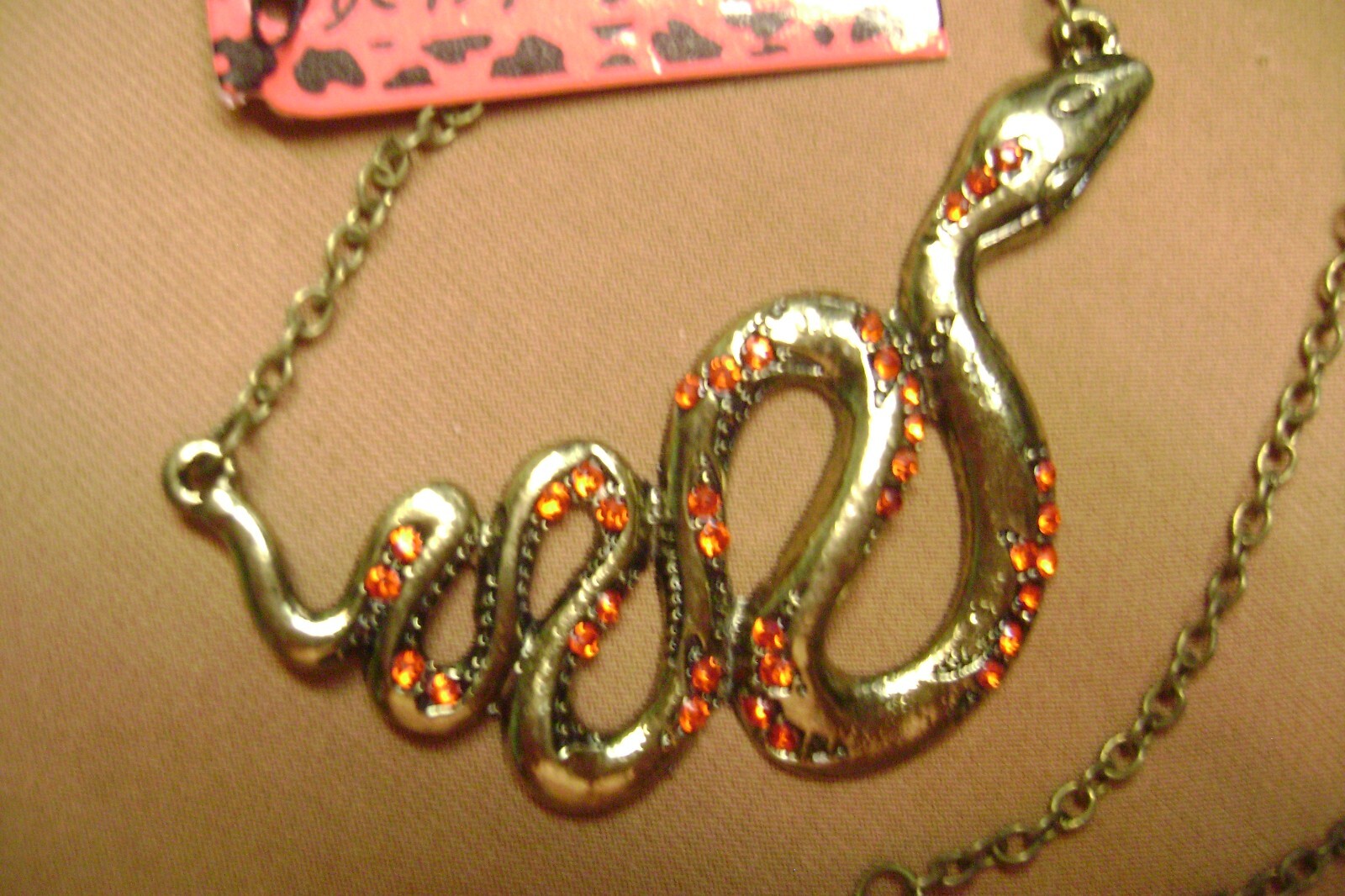 NWT- BETSEY JOHNSON RED CRYSTAL SNAKE GOLD TONE PENDANT NECKLACE -USA SELLER