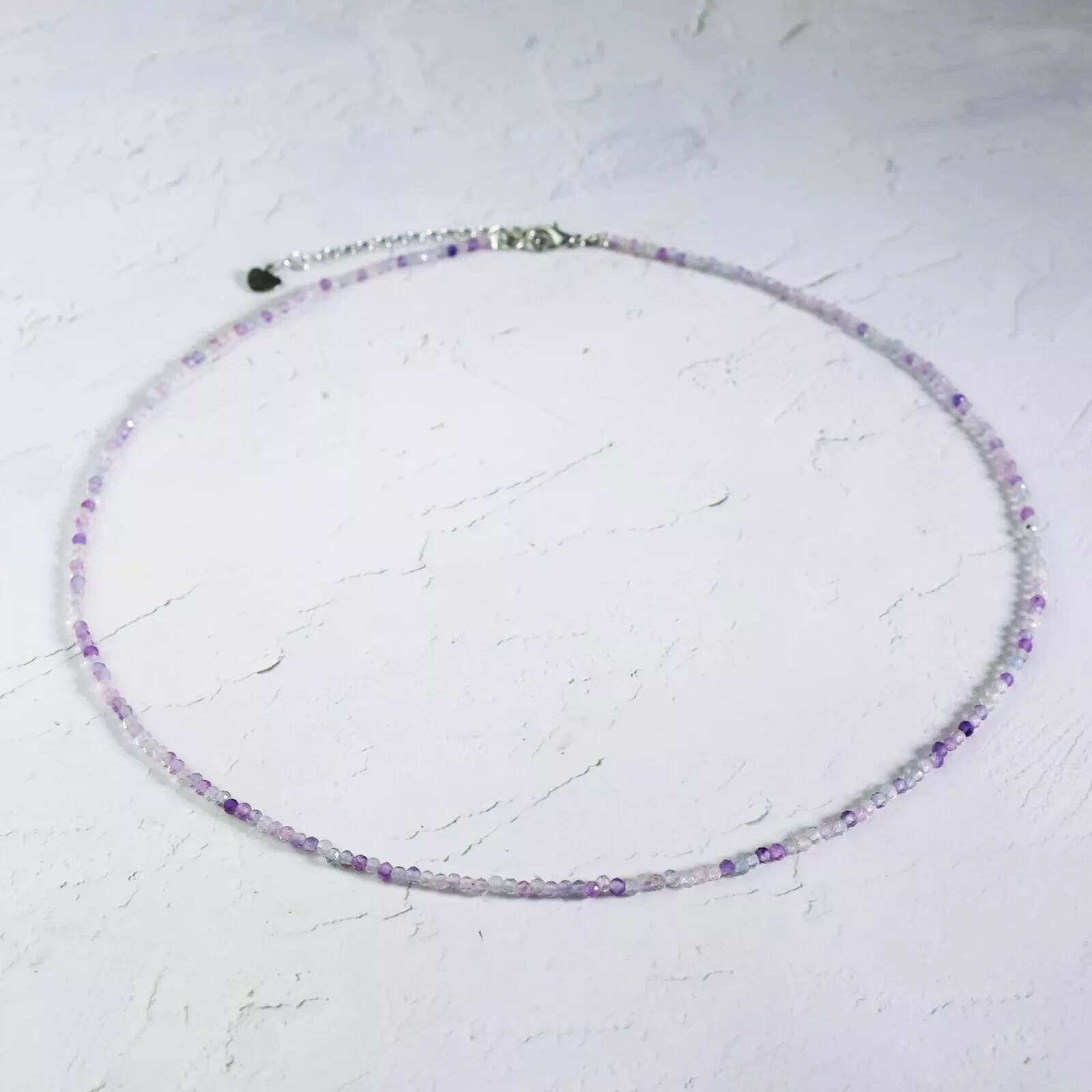 Natural Rainbow Fluorite Choker 2mm Crystal Gemstone Bead Dainty Choker Necklace