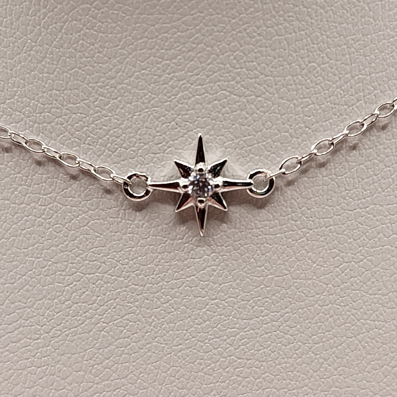 Sterling Silver Rhodium Plated Northstar Clear CZ Necklace 18 Inch