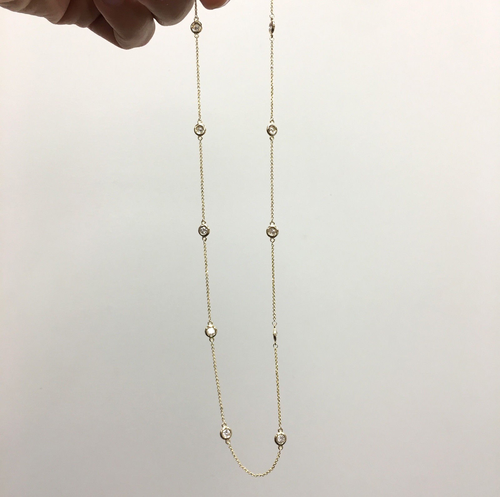 1 TCW Diamond By The Yard 100% Natural 10 Station Necklace 14k Yellow 16″G/VS2