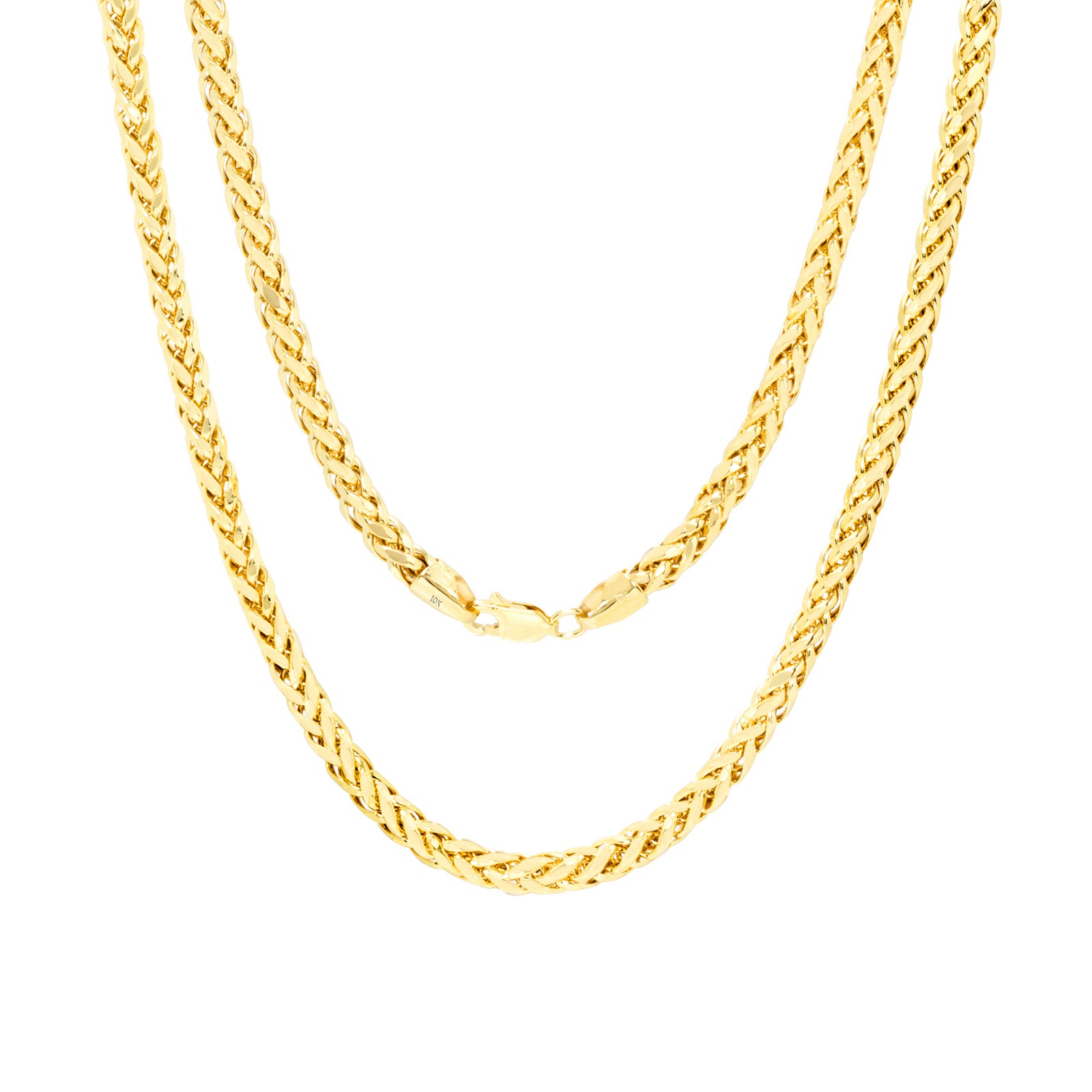10K Yellow Gold 2.5mm-5mm Round Wheat Palm Franco Spiga Chain Necklace 16″- 30″