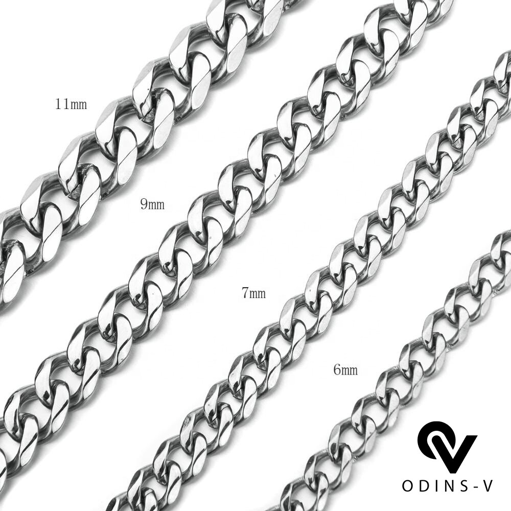 Mens Womens Chain Silver Gold Black Cuban Link Necklace 3mm 5mm 7mm 9mm 11mm 15m