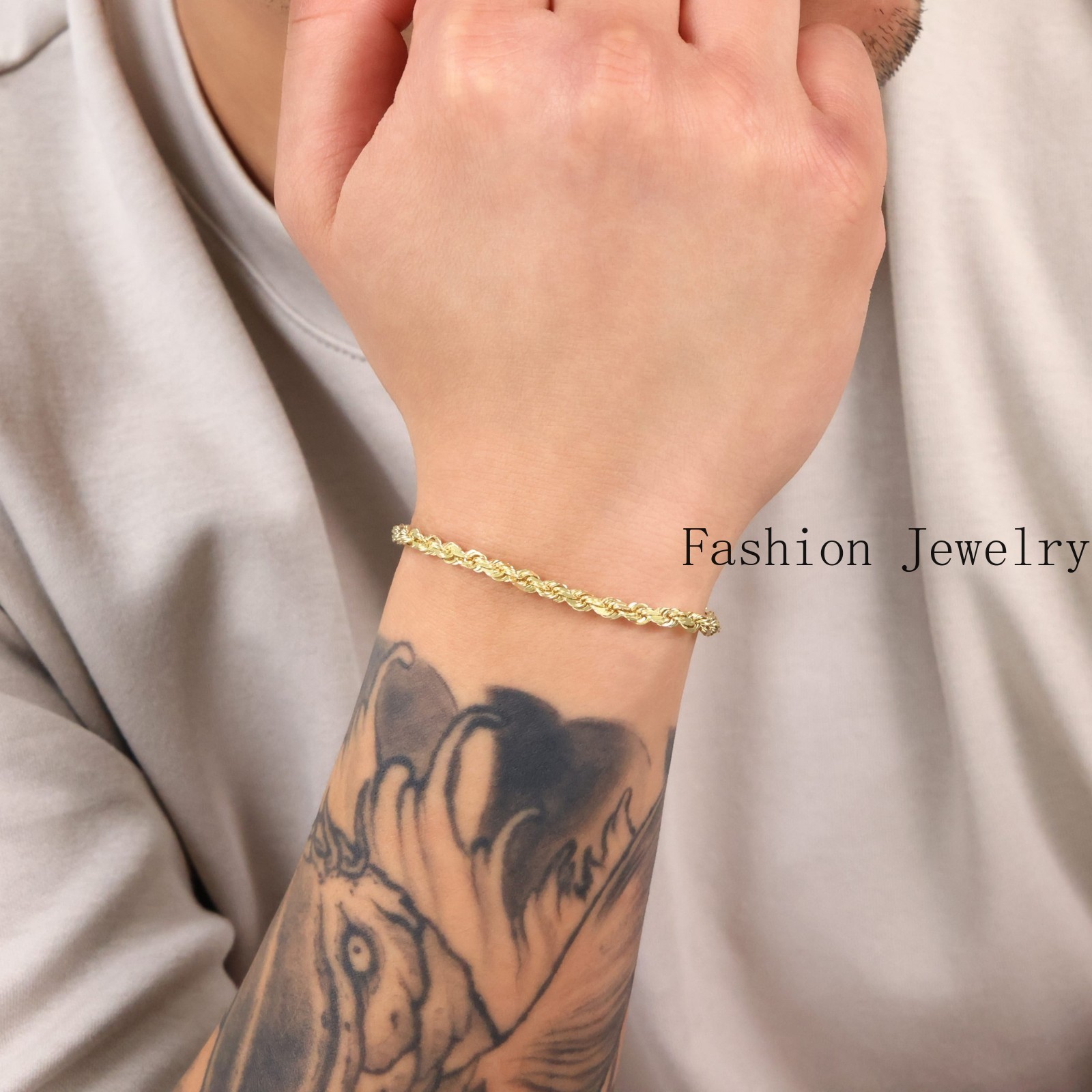 14k Yellow Gold Solid 4mm Diamond Cut Rope Chain Italian Bracelet Mens 8″