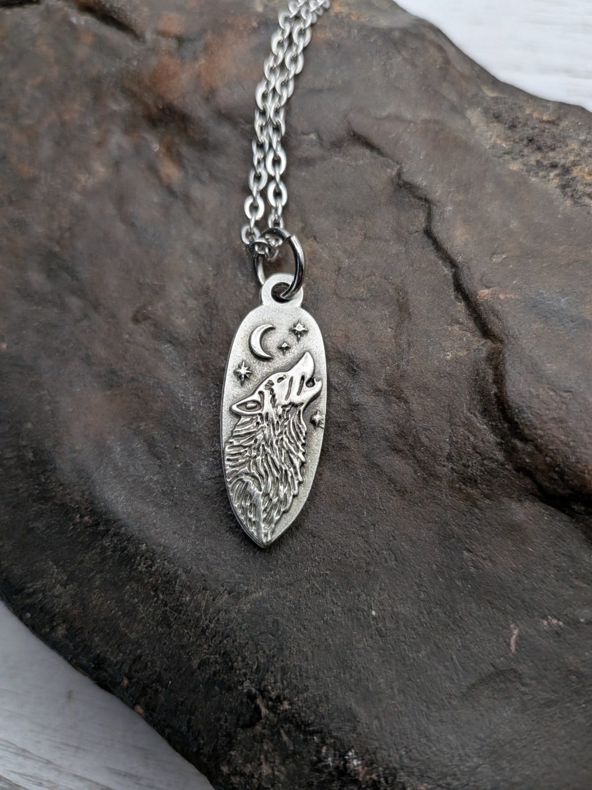 Wolf Pendant Necklace, Nature Jewelry, Moon