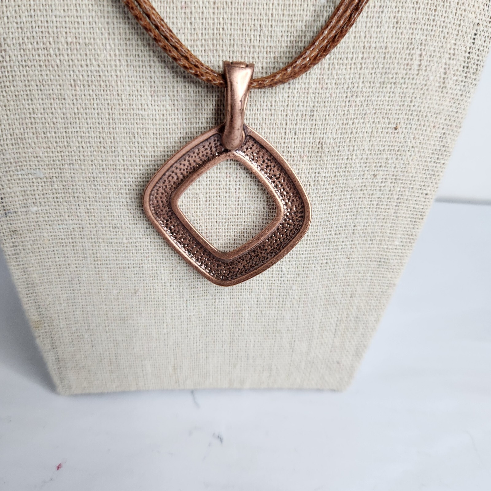Boho Premier Designs Copper Tone Pendant On 3 Strand Faux Leather Chain