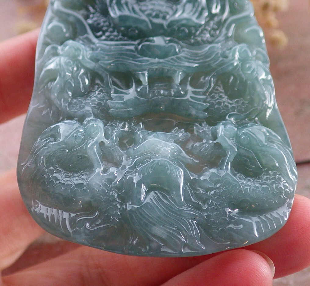 Certified Icy Green Burma 100% Natural A Jade jadeite Pendant 9 Dragon 九龙 676682