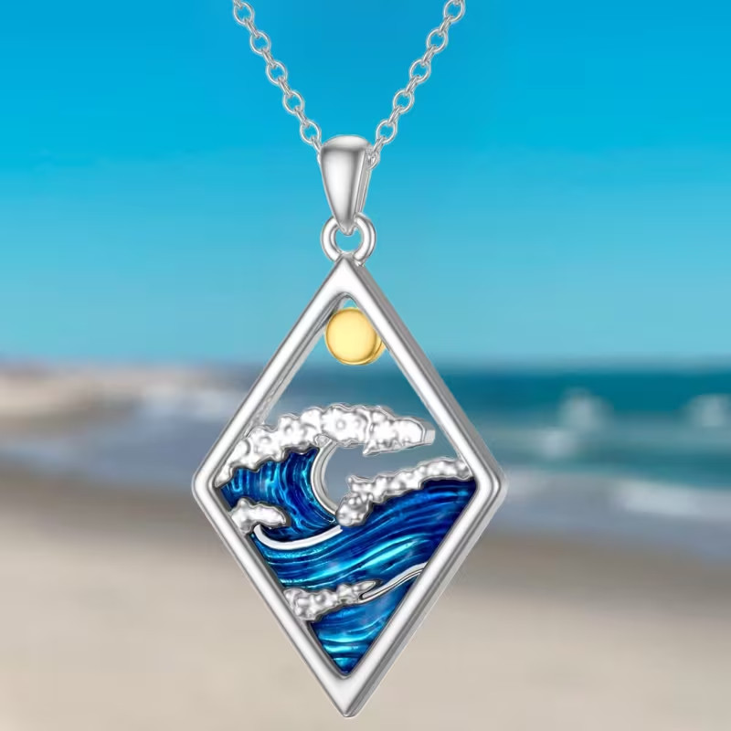 creative sun wave ocean Pendant Necklace for Women Luxury Jewelry with gift box