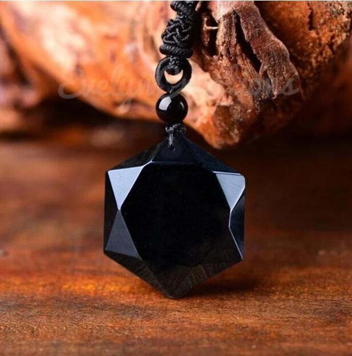 Natural Black Obsidian Stone Pendant Healing Fashion Amulet Unisex Necklace Gift