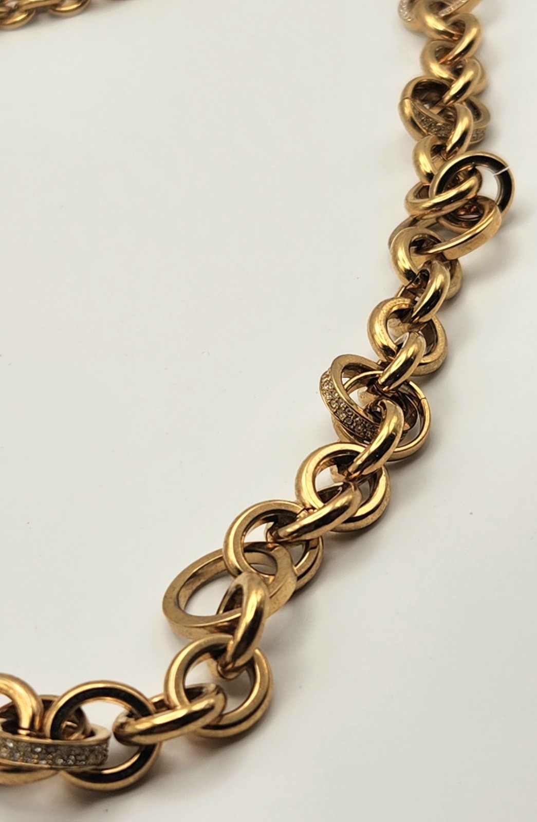 Michael Kors Gold Tone 26″ Rolo Link Necklace Crystal Pave Toggle Statement