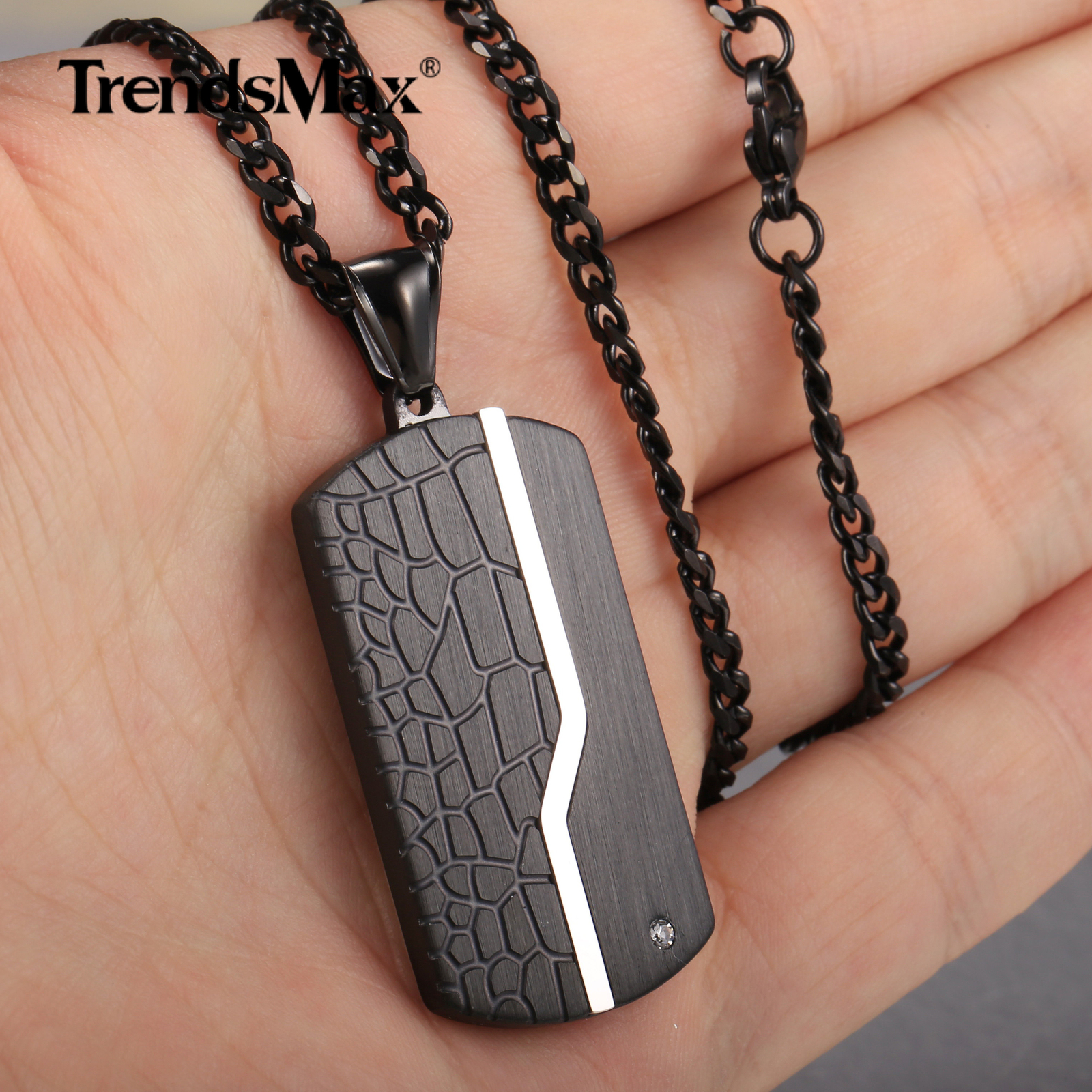 Silver Black Stainless Steel Dog Tag Pendant Charm Military Jewelry Grid Design