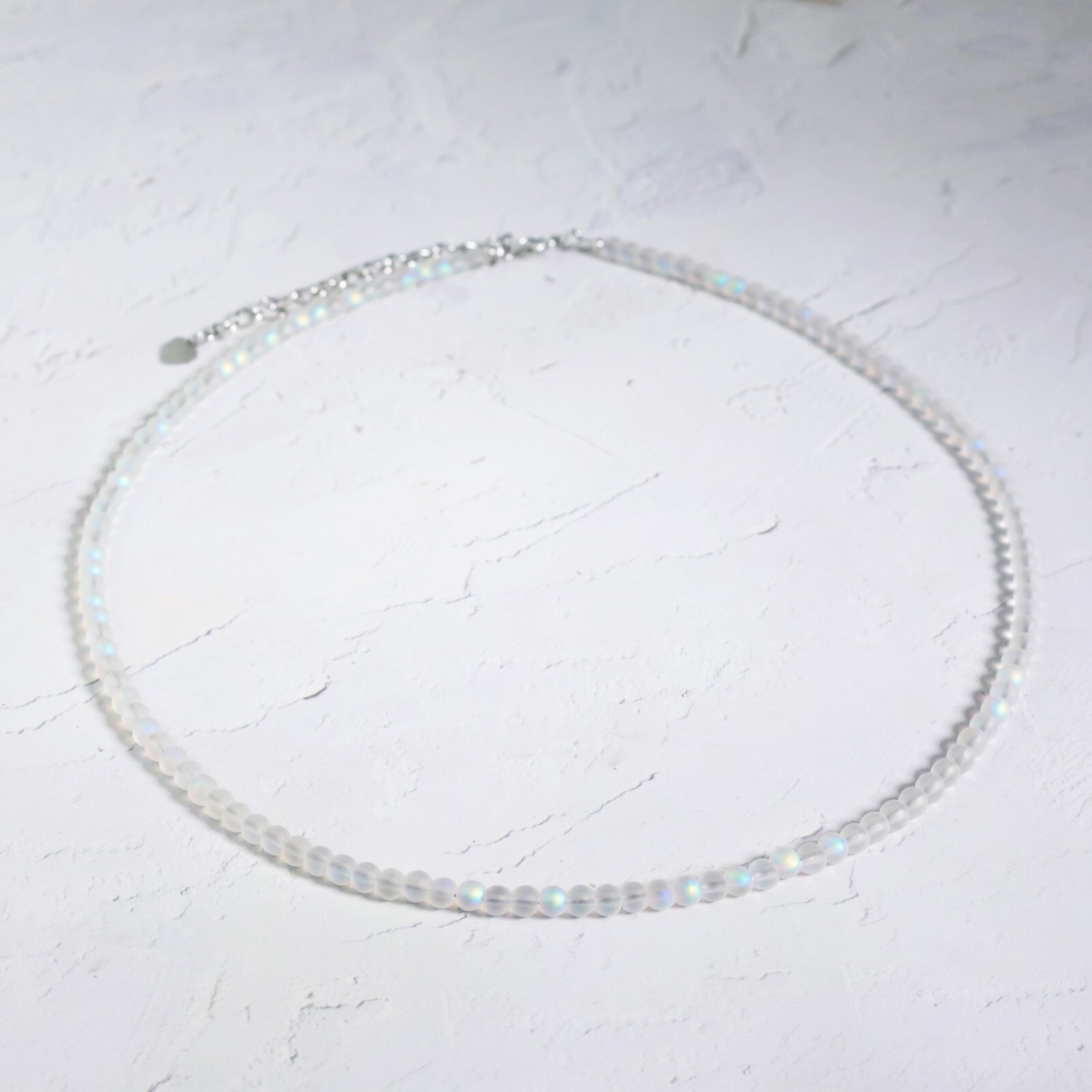 Angel Aura Quartz 4mm Bead Choker Moonstone Healing Crystal Necklace Handmade