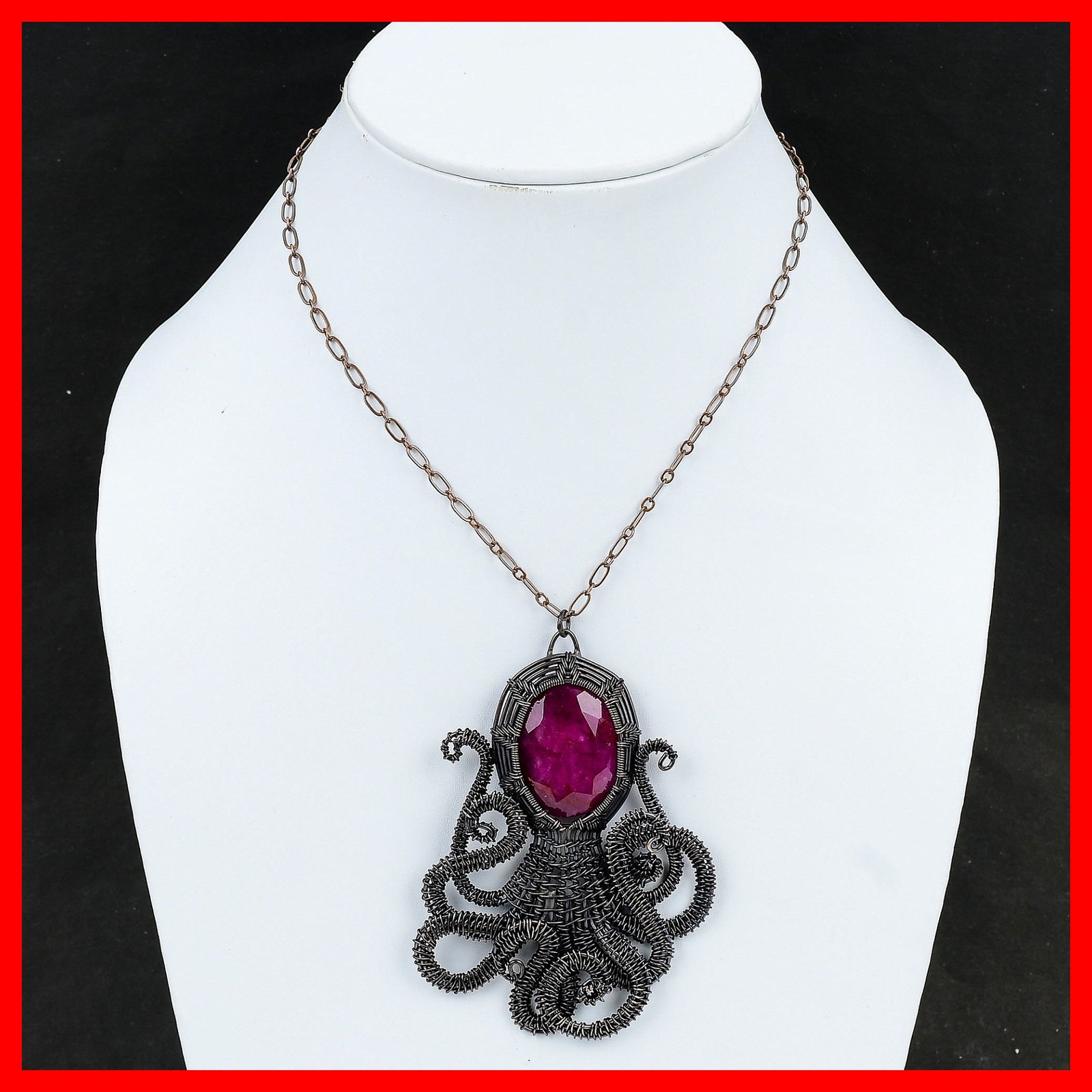Copper Natural Kashmir Rubi Mother Octopus And Wire Wrapped Birthday New Pendant