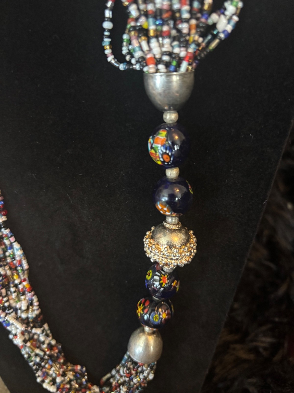 Vintage Multistrand Colorful Beaded Necklace with Decorative Accent Beads