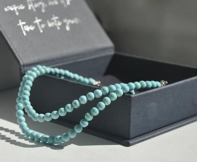 Natural Blue Turquoise Choker Dainty Necklace Round 3mm Beads Healing Gift Woman