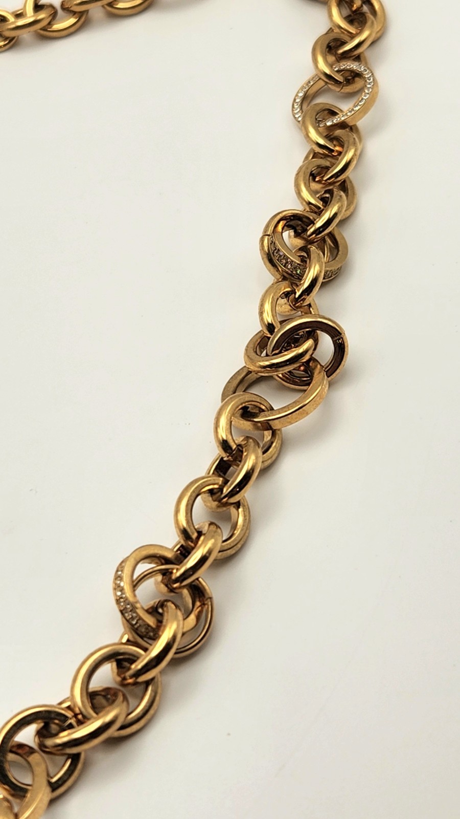 Michael Kors Gold Tone 26″ Rolo Link Necklace Crystal Pave Toggle Statement