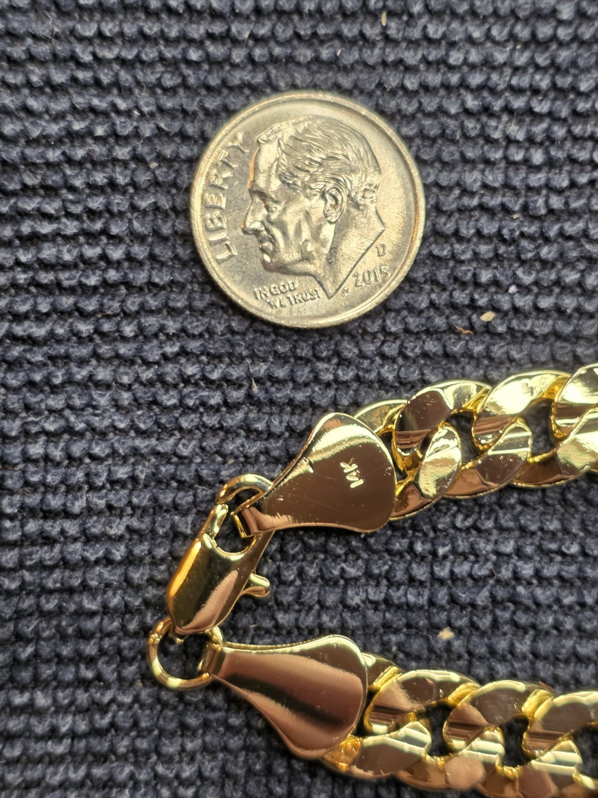 14k Yellow Gold Filled Cuban Link Chain Necklace Lobster Clasp Signed 22 in