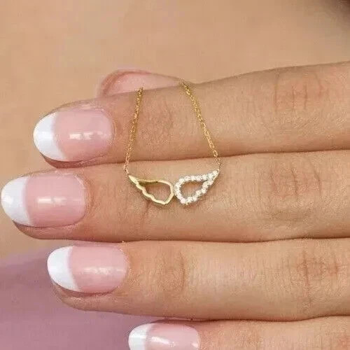 Elegant Wing’s Pendant Necklace Round Simulated Diamond 14K Yellow Gold Plated