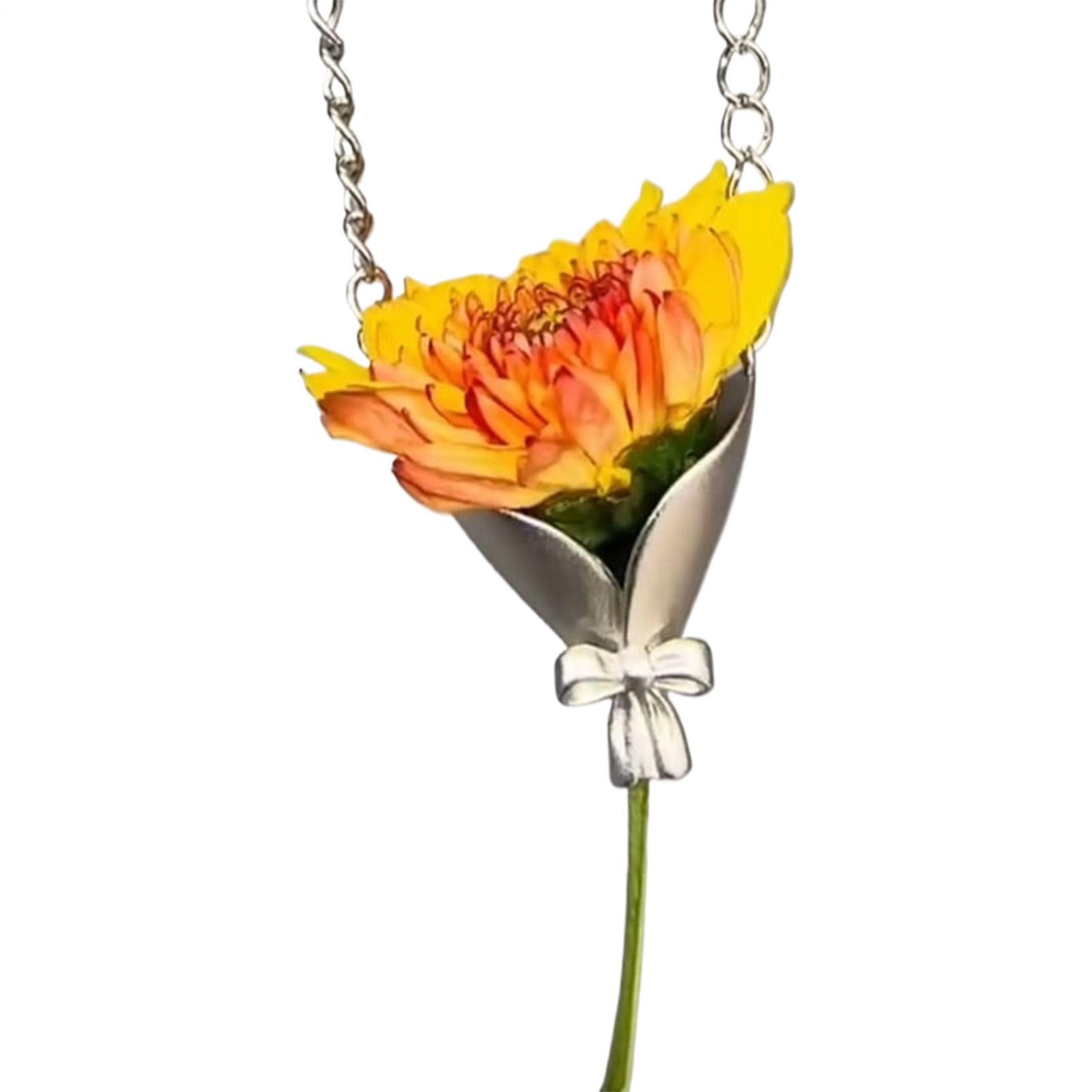 Wearable Vase Necklace for Women Artful Flower Bouquet Pendant Chain