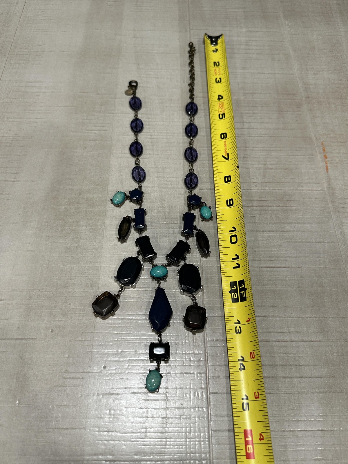 Chico’s Necklace Multicolor Bib Statement Faceted Stones 15 In Lobster Clasp
