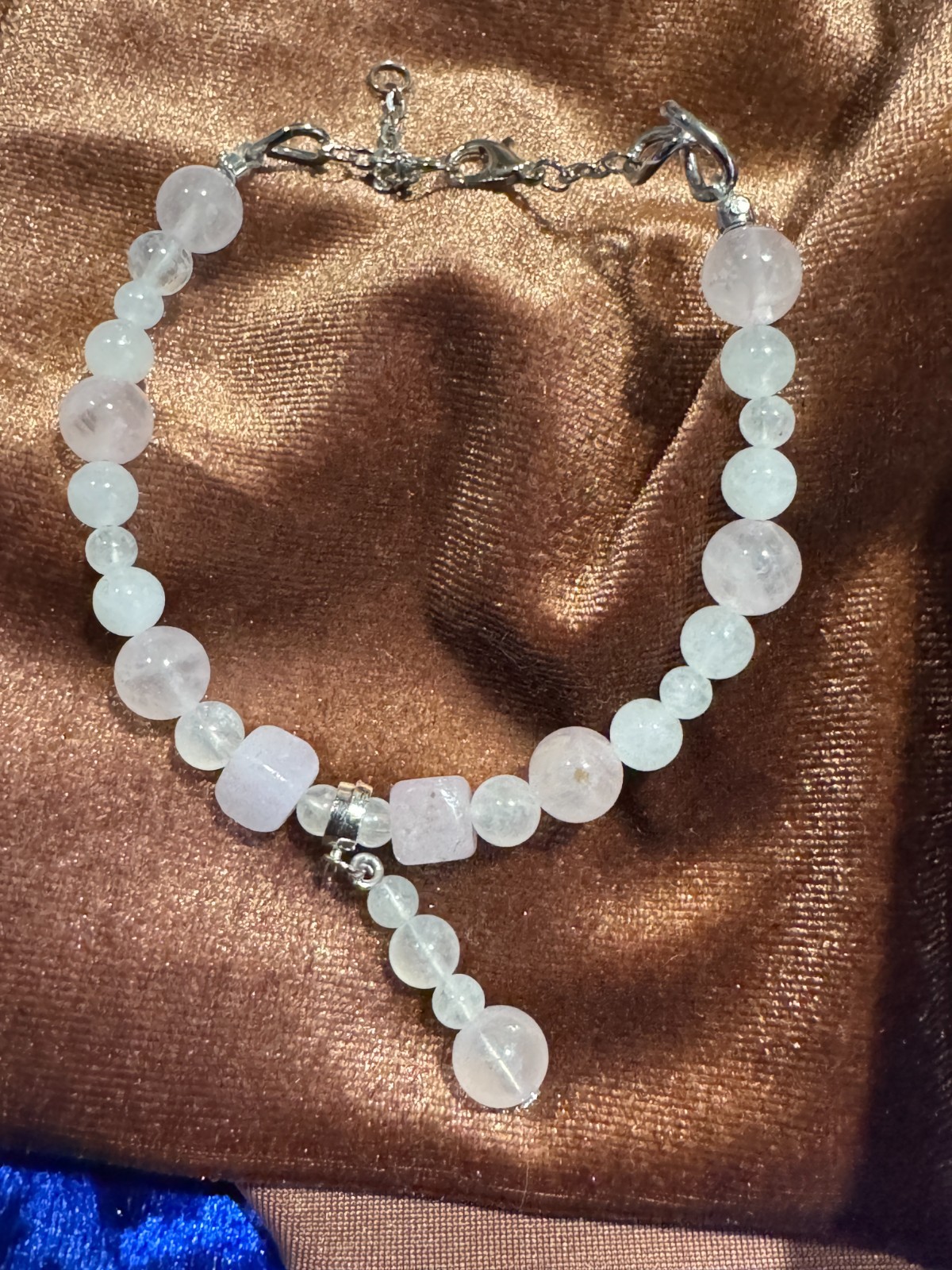 Pink Quartz w/ White Jade Tennis Necklace & Bracelet Necklace Round & Square 22″