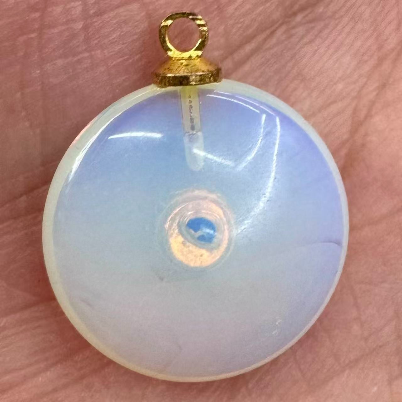 2pcs Opal Opalite Rhinestone Wrapped Round Pendant Beaded 17mm