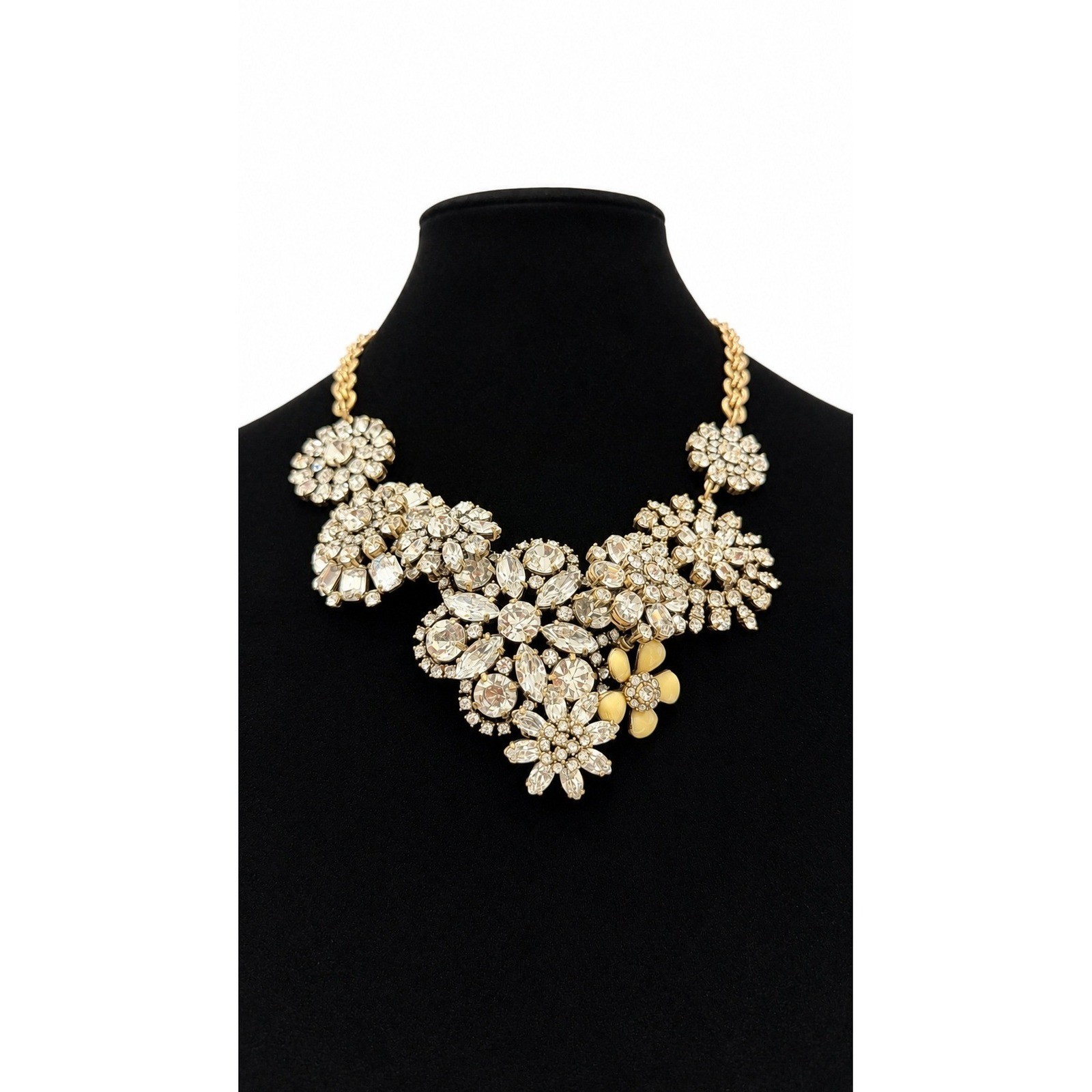 J.Crew Crystal Floral Statement Necklace Gold Tone Rhinestone Bib Wedding