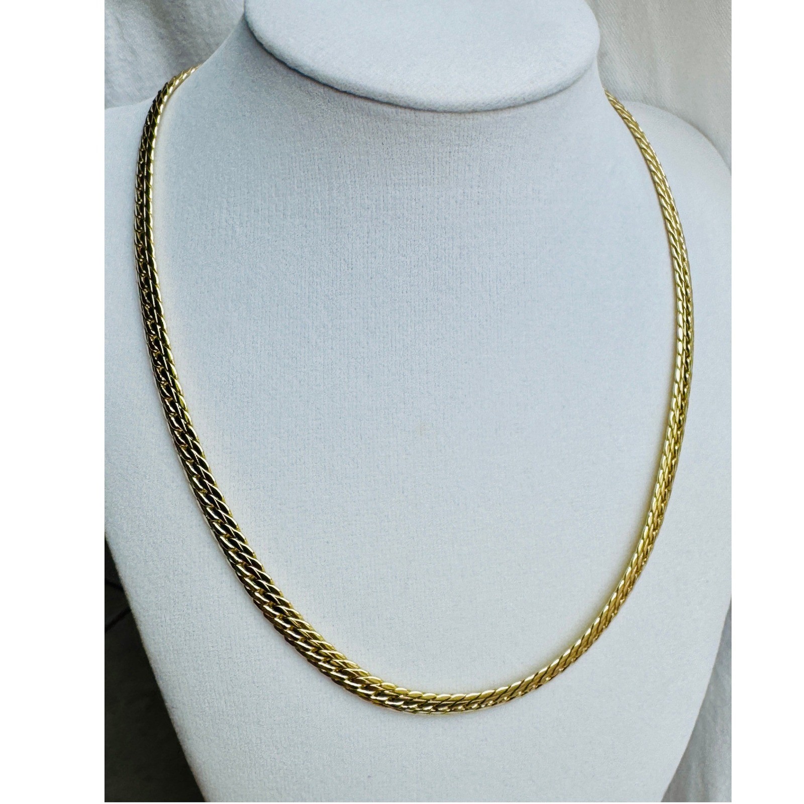 14k Laminated Gold Flat Curb Link Braided Wheat Chain Necklace