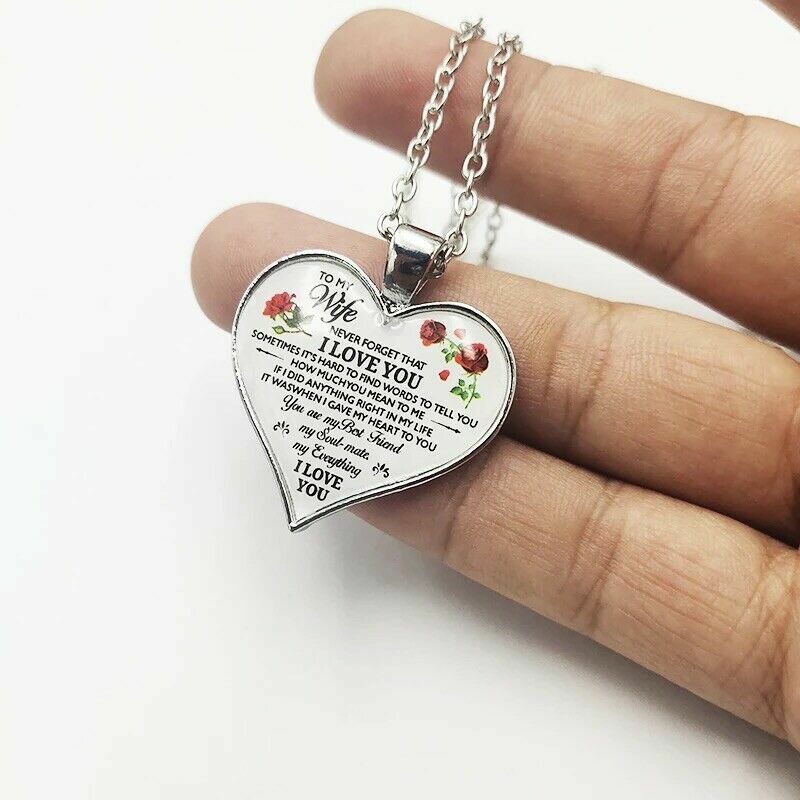 To My Wife I Love You Husband Heart Rose Necklace Birthday Anniversary Gifts NEW