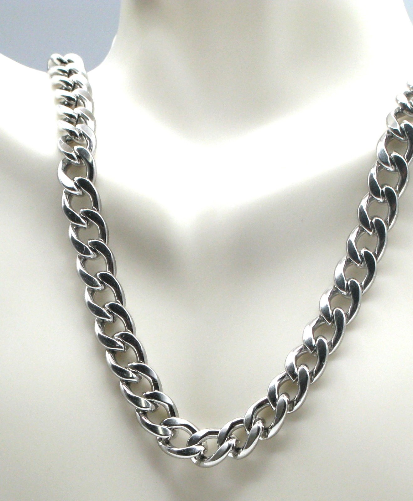 8mm Cuban Link Chain Necklace 24in (60cm) Stainless Steel Silver Tone