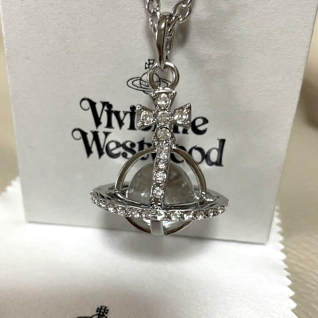 Vivienne Westwood Necklace Orb globe silver clear IN BOX C.64cm T.3.5 x 3.5cm