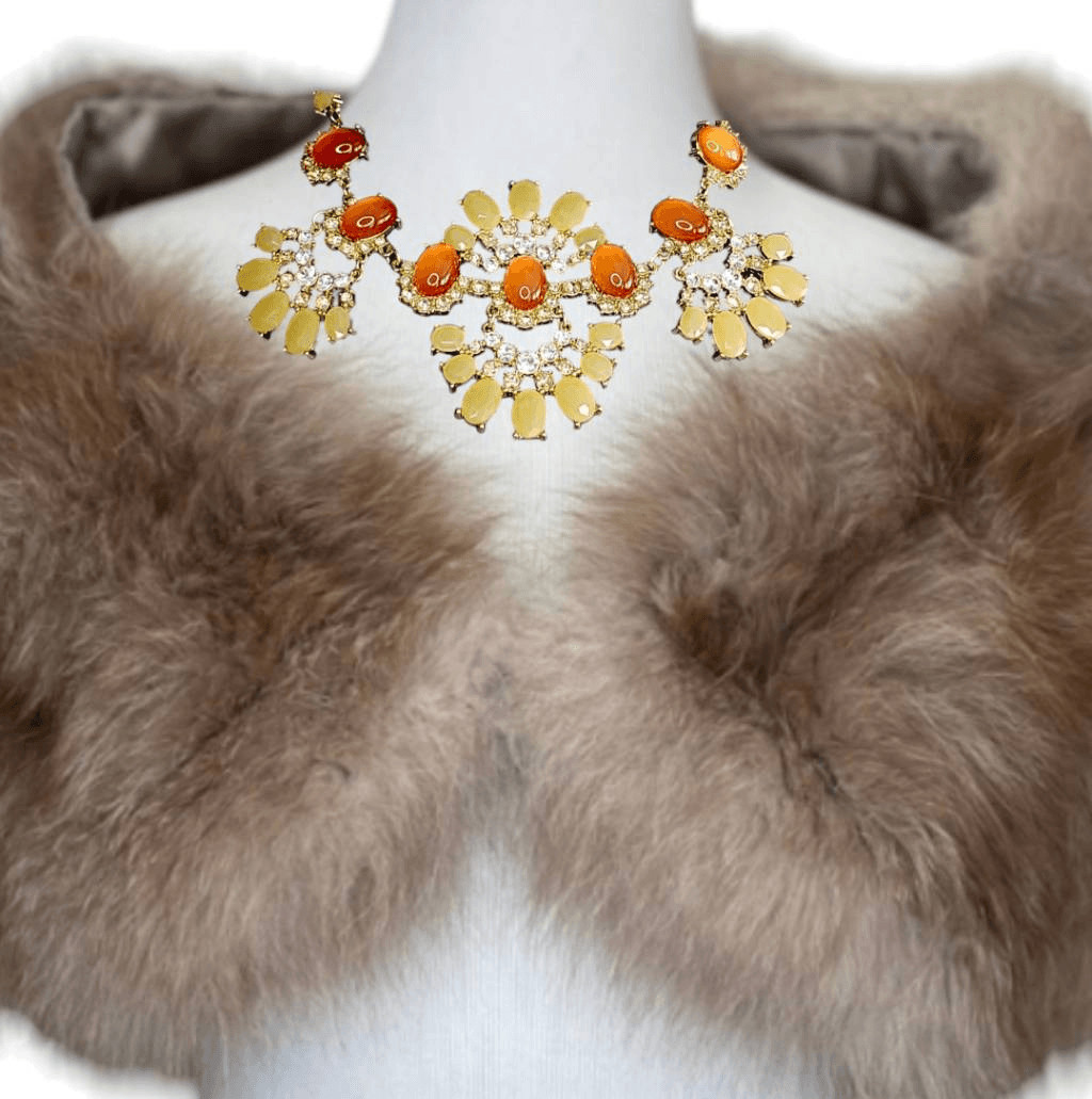 Talbots Moonstone Cabochon Necklace Lemon Orange Rhinestone Gold Setting Retired