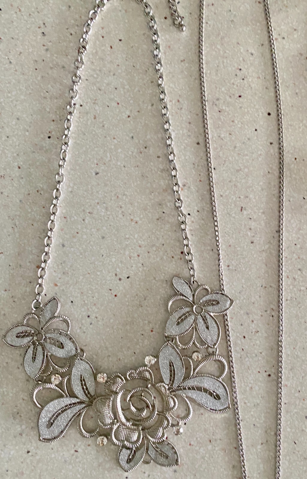 Lot of 12 Necklaces Silver Tone Boho Rhinestone Lariat Adjustable Hear Flowers
