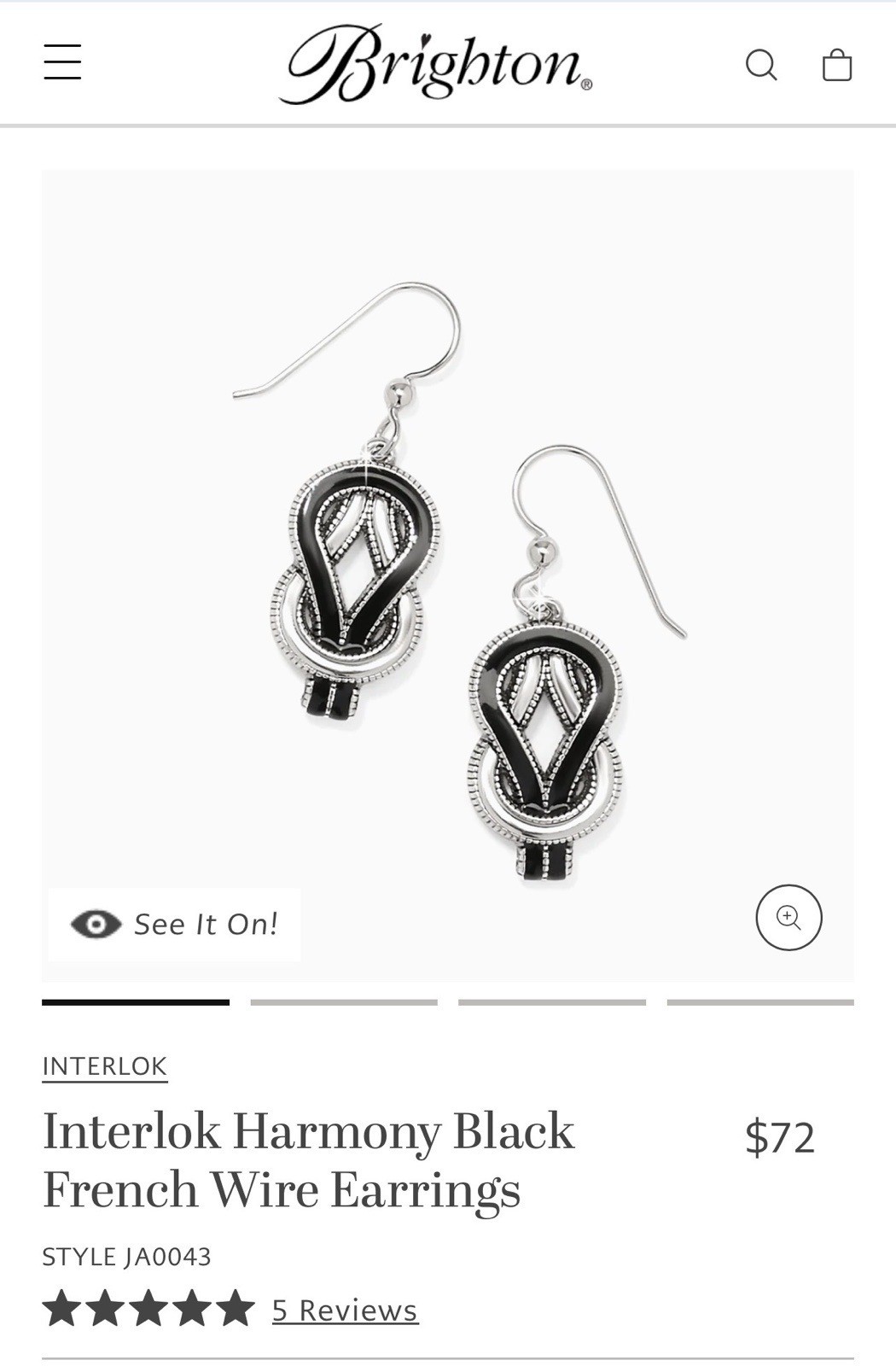 Brighton Interlok Noir Necklace & Harmony Black French Wire Earrings Set NWT 🖤