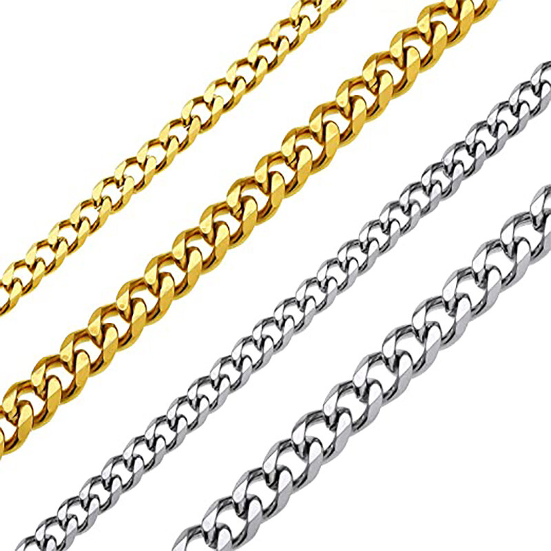 5/7MM 16-36″ Silver/Gold Plated Curb Cuban Link Chain Necklace Stainless Steel