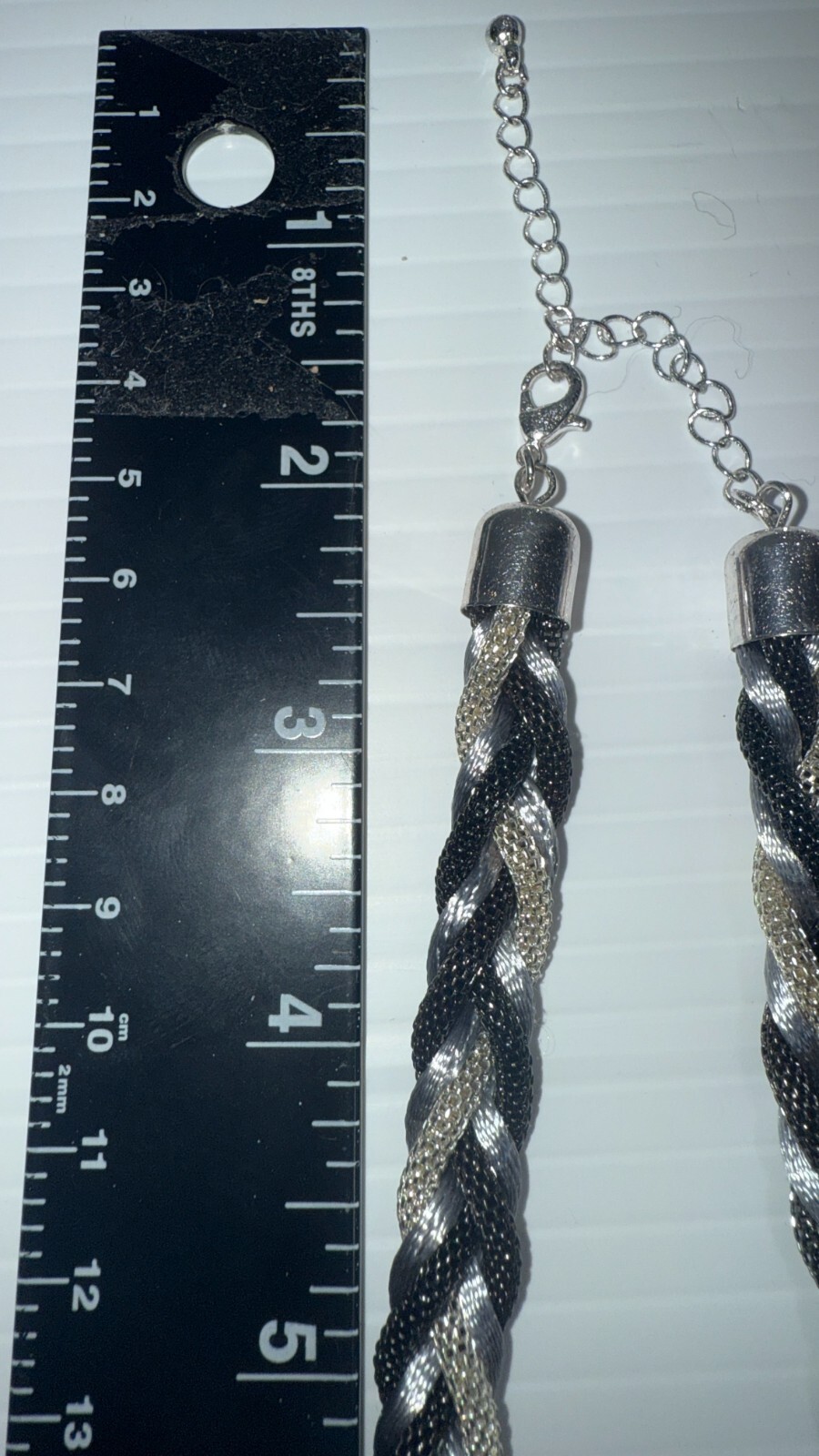 Braided Mesh Rope Necklaces Black & Silver Metal Clamp Round Satin Silk Material