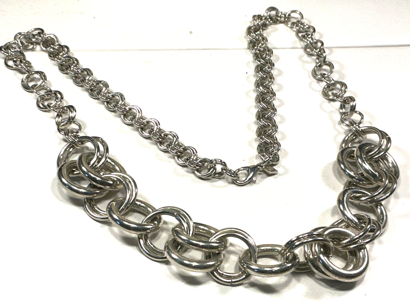 BR Necklace Cast Silver Tone Thick Graduated Multi Loop Metal Chain Lot 80A