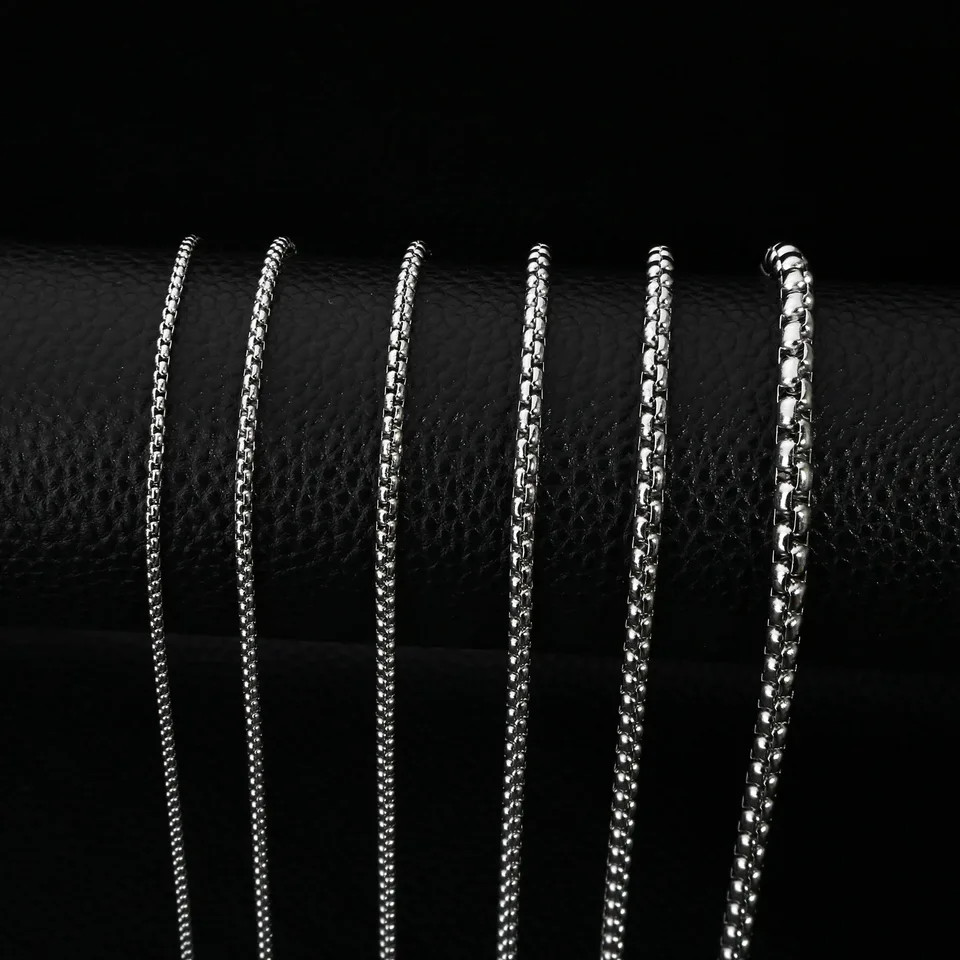 Stainless Steel Rolo Chain Necklace Square Box Link Choker Women Men Jewelry