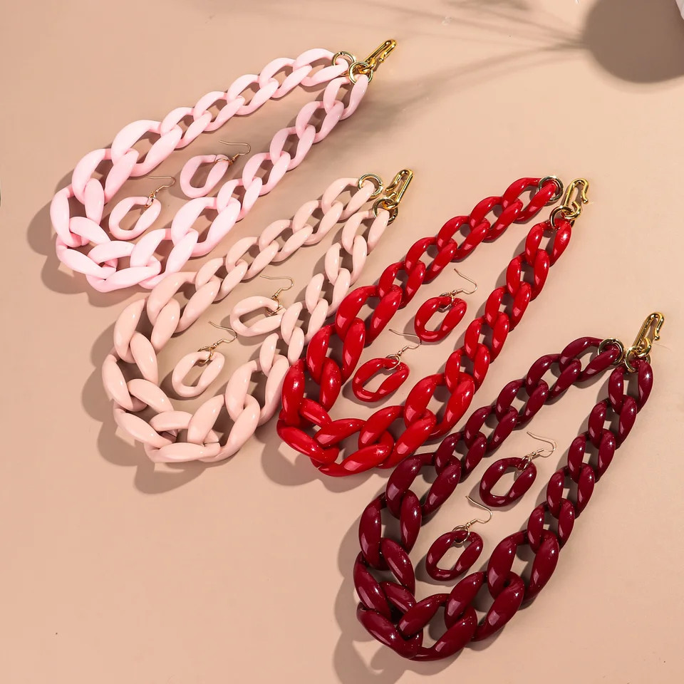 Acrylic Link Chain Necklace Chunky Statement 50cm Party Collar Women Jewelry