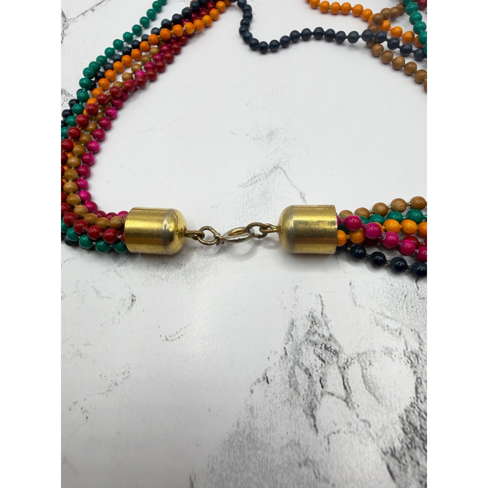 Vintage Multi Strand Beaded Necklace Multicolor Glass Look 15″ Festival Jewelry