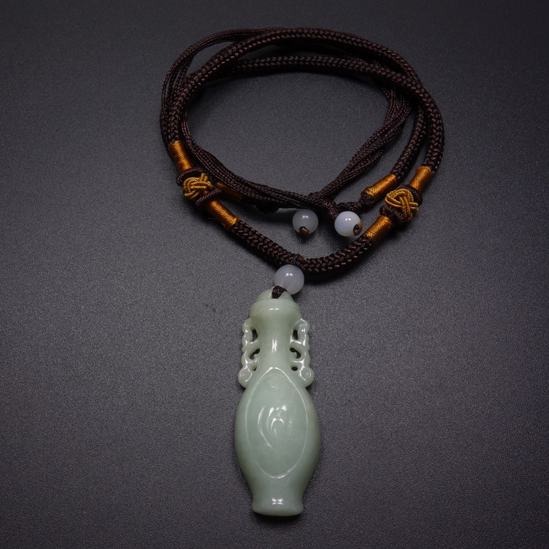 Certified Grade A 100% Natural Green Jadeite Jade Pendant Hand-carved Vase 11109