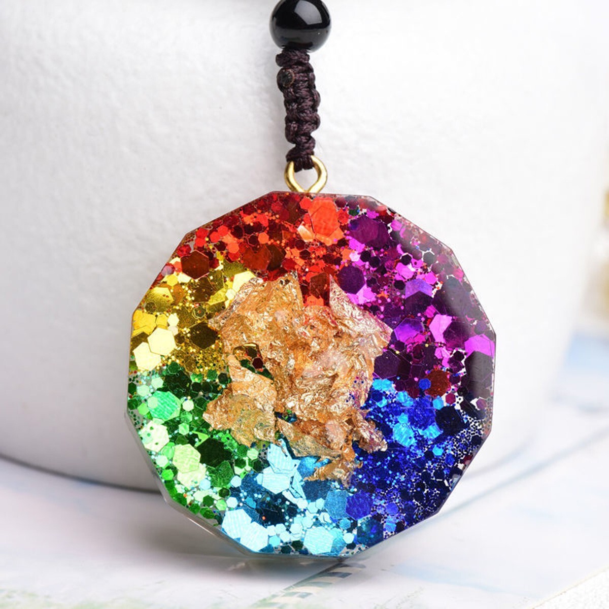 7 Chakra Necklace with Magnetic Energy Talisman – Natural Crystal Resin Pendant