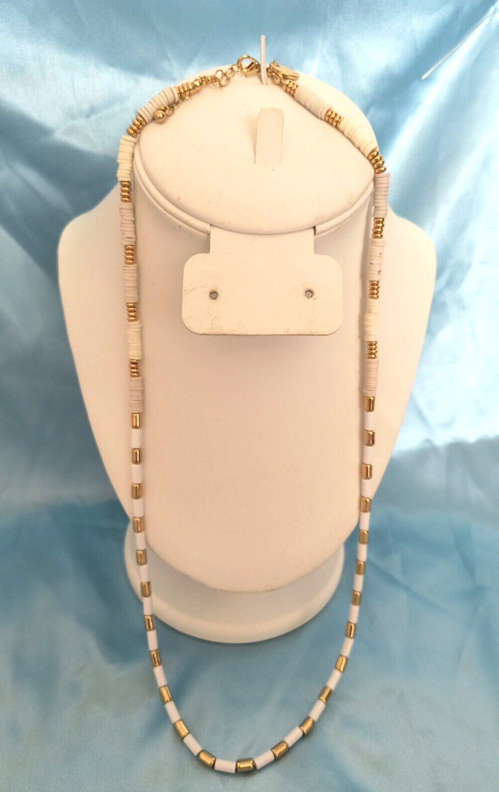 Aeropostale Necklace White and Gold Color Acrylic Beads Appx 24 inches Long