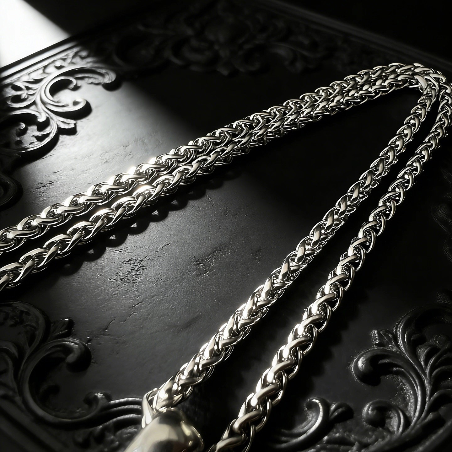 Sculpted Fleur De Lis Crown Cross Necklace, Antiqued Punk Biker Men’s Jewelry