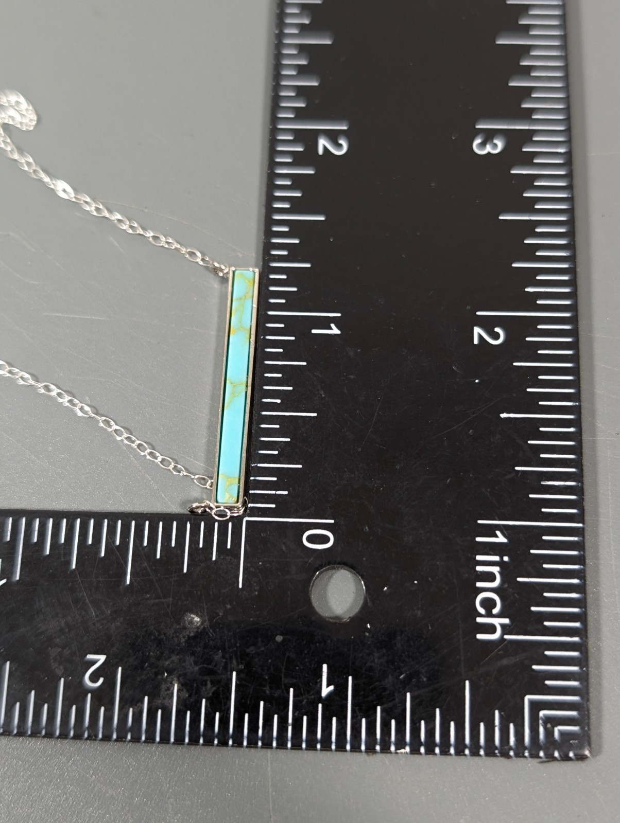 Beachy Boho Coastal Chic Faux Turquoise Bar Chain Necklace Silver Tone 18 in