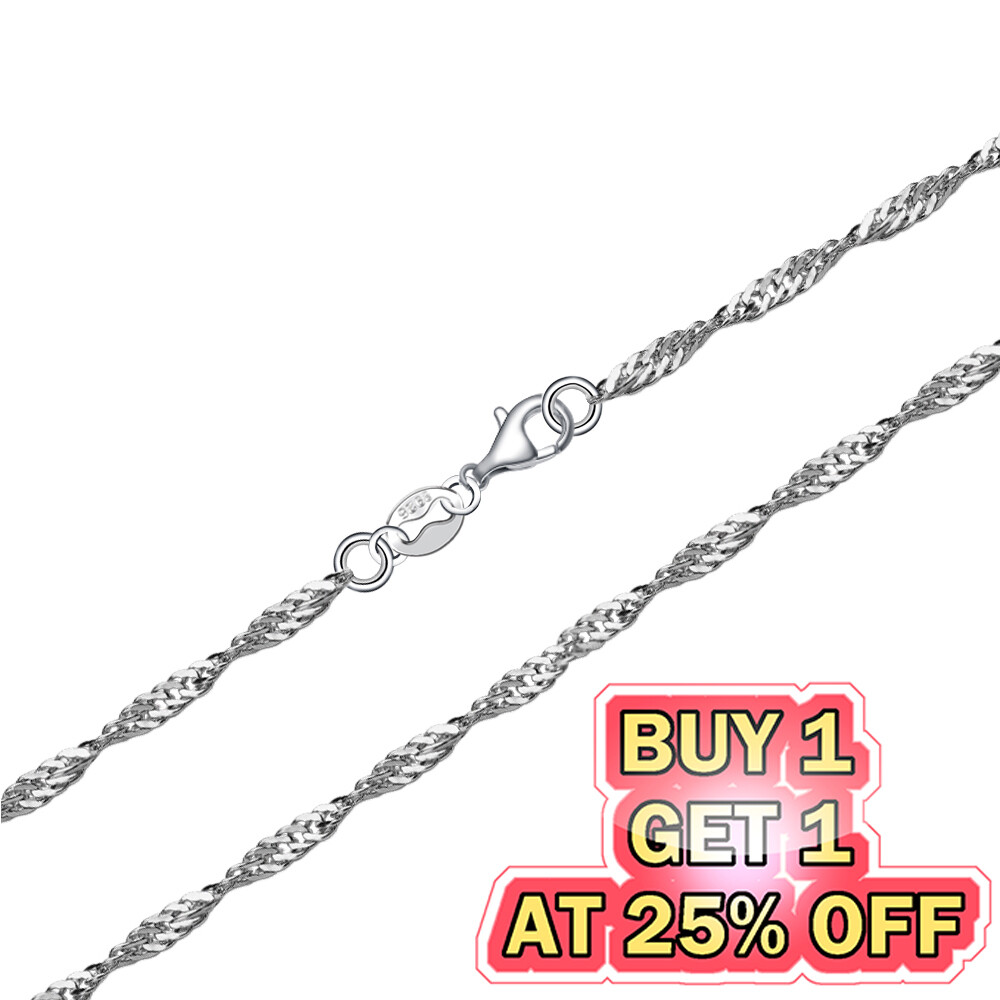 925 Silver Plated Water Wave Chain Fashion Necklace w/ Lobster Lock 16-24″