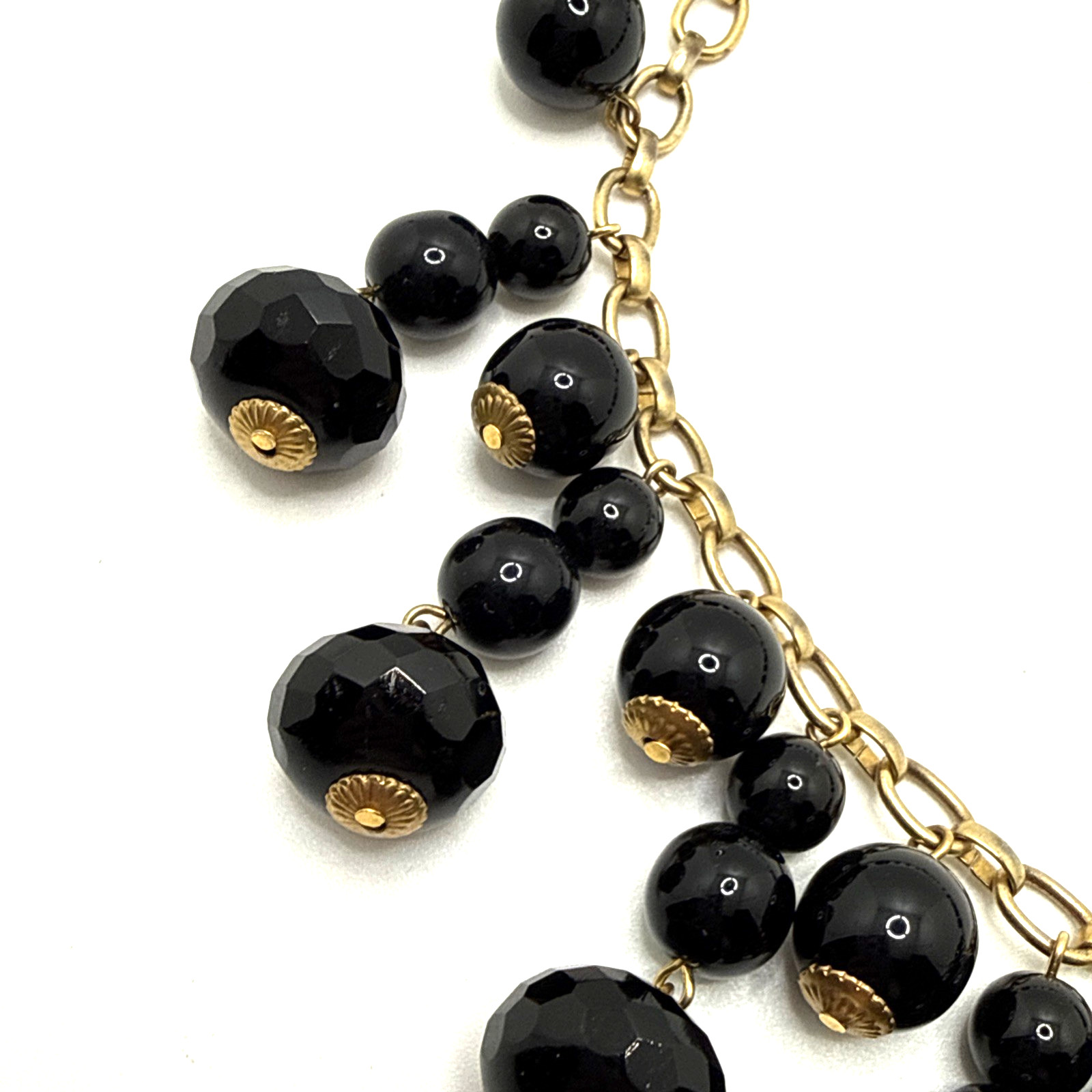 LOREN HOPE Black Dangle Bead Bib Necklace Gold Tone Collar Statement 18″ – 20″